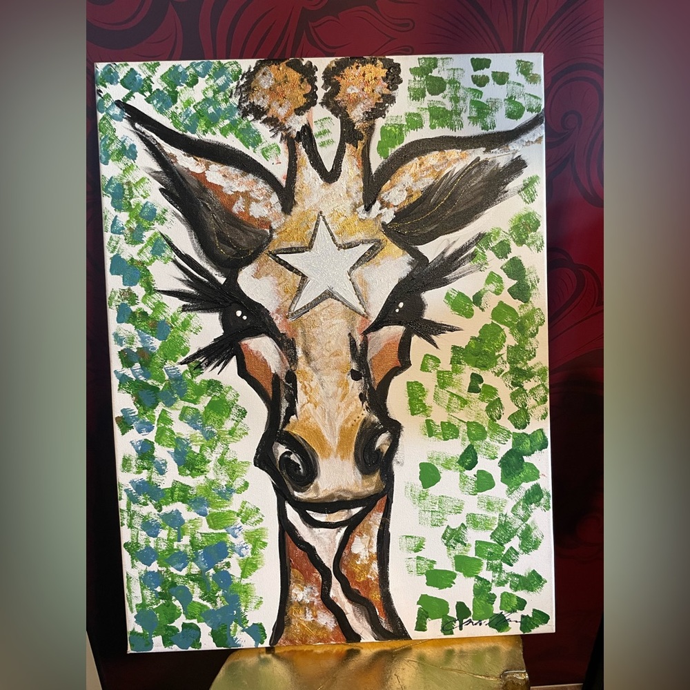 Hand painted original giraffe safari art canvas